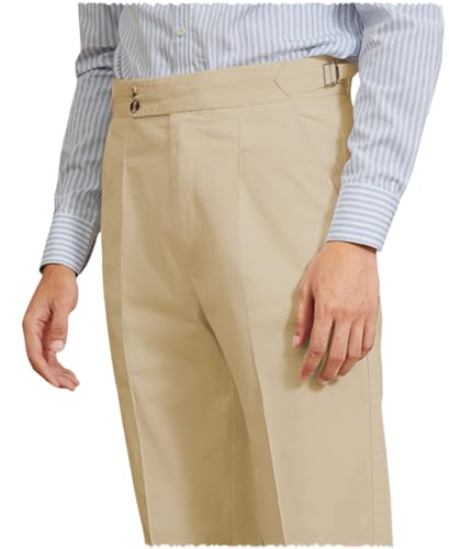 Men's Tapered Leg Gurkha Pants Flat Front Retro Chino Pant
