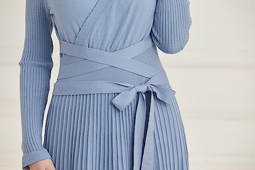 RanRui Womens Winter Fall Pleated Knitted Fit and Flare Long Sleeve Sweater Dress4