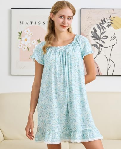 Image of Nanxson Women's Cotton Nightgown Short Sleeve Sleepwear Vintage Nightshirt