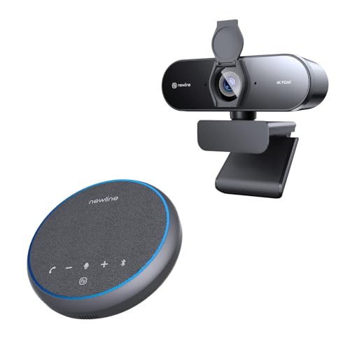 N newline Kit Profesional de videoconferencia – Webcam 4K con autofoco y Altavoz de conferencias con micrófono (USB/Bluetooth)