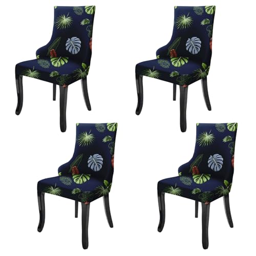 Image of House of Quirk Wingback American Side Chair Slipcover-Accent Chair Cover Slipcover with Arm,Washable Dining Chair with Nailed Trim Protector for Dining Living Room Pack of 4 (Tropical Teal)