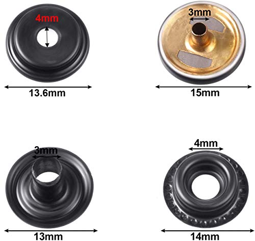 220 Pieces Metal Snap Fastener Kit, Betterjonny 15Mm Copper Heavy Duty Snap Button Press Stud Cap With 3 Setting Tools For Marine Boat Canvas Bag Leather Diy Craft Black #TOP6