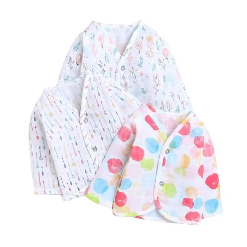 Image of POLKA TOTS 100% Organic Muslin Jhabla for Baby Boys & Girls | Unisex Half Sleeves Front Open Vest for Infants | Ultra-Soft, Breathable & Lightweight Summer Jabla Set | Regular Fit (Pack of 3)