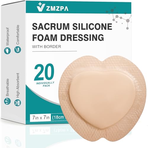 Sacral Foam Dressing Sacrum Silicone Foam Dressing with Border 7x7 Large Bandage for Bed Sores On Buttocks Super Absorbent Pressure Sore Prevention Pads Waterproof & Breathable Wound Dressing (20)