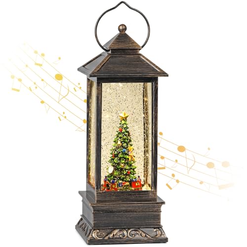 Christmas Tree Snow Globe, Lighted Glitter Musical Christmas Tree Snowglobes Decorations, Christmas Lantern with Music, Christmas Decor for Home