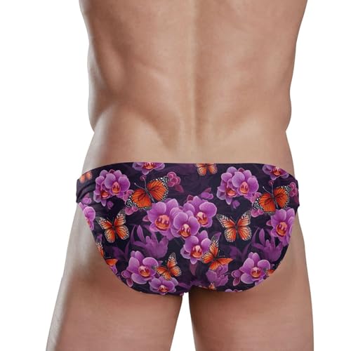 Purple Butterfly Flower Swim Briefs for Men Swimsuit Bikini Swimwear S B04016113