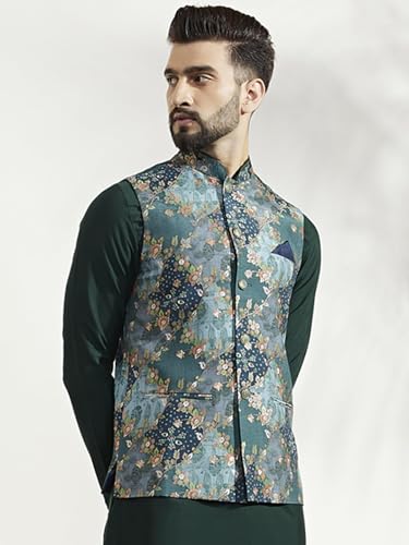 Image of KISAH Men's Jacket - Printed Cotton Blend - Indian Wedding Outfit for Men - Ideal for Weddings and Festivals