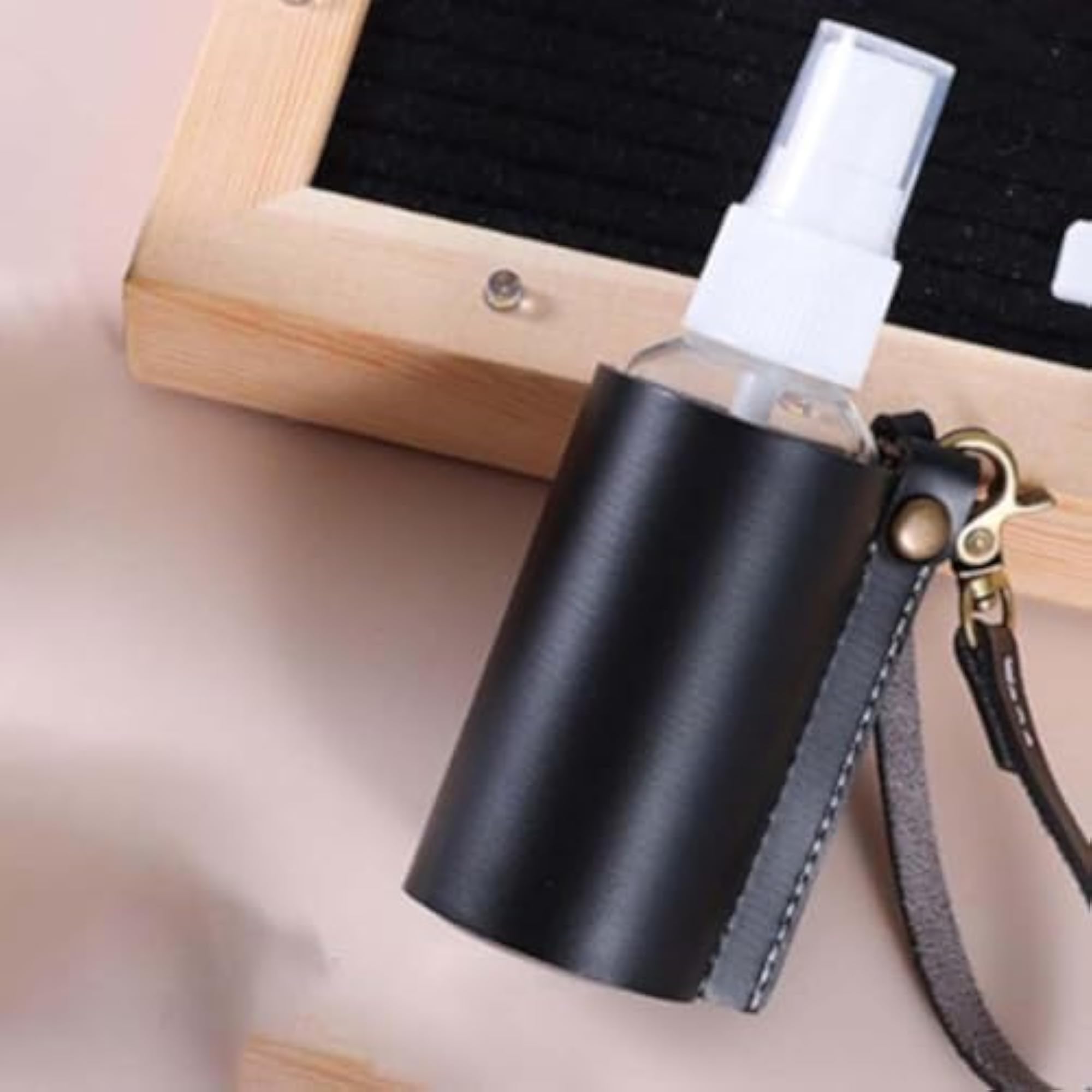 Empty Bottle with PU Leather Sleeve Holder for Lotion, Black