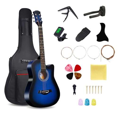 38inch Wood Acoustic Guitar, 6 Steel-String Acoustic Guitar With Guitar Bag and Elementary Tutorial of Folk Guitar for Beginners and Adults