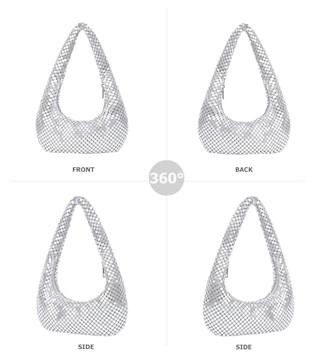 Image of Sweetovo Sequin Evening Bag, Sparkling Hobo Clutch Underarm Purse Women | Aluminum sequin mesh, zipper closure and underarm hobo shape hold phone, keys and makeup for clubs, proms and weddings