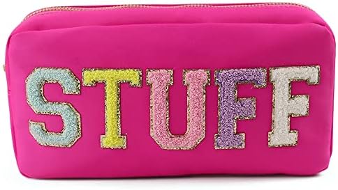 Sage Nation Chenille Letter Stuff Pouch - Nylon Makeup Preppy Bag For Travel and Organization, Glitter Cosmetic Bag With Zipper For Women and Children