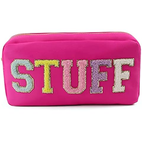 Sage Nation Chenille Letter Stuff Bag - Nylon Makeup Preppy Bag For Travel and Organization, Stuff Bags for Travel, Glitter Cosmetic Bag With Zipper For Women and Children, Preppy Makeup Bag Cover