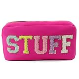 Sage Nation Chenille Letter Stuff Pouch - Nylon Makeup Preppy Bag For Travel and Organization, Glitt