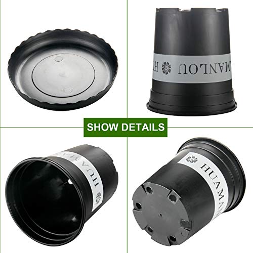 Flower Pot, ZOUTOG 1 Gallon Planters, Nursery Pots with Drainage Hole and Tray, Pack of 10, Plants not Included, Black - Thumbnail 2