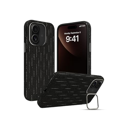Image of AIBEX Aramid Fiber Mag-Saf Case Compatible for iPhone 16 | Slim Protective Back Cover with Built-in Magnets | Wireless Charging Support | Camera Ring Stand | Shockproof with Air Guard Corners