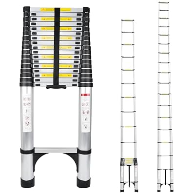 Telescoping Aluminum Ladder - Lightweight, 330lbs Capacity, Portable Folding Ladder with Non-Slip Feet, Multi-Purpose for Home, RV, Attic, Outdoor Activities