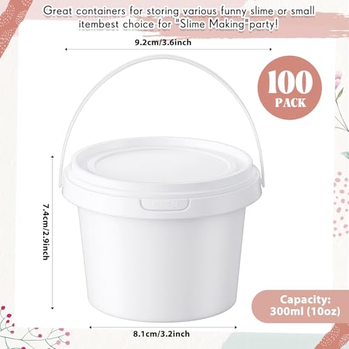 Image of Maxcheck 100 White Containers Bulk with Lids and Handles Plastic Clear Storage Bucket Containers Mini Storage Case for Party DIY Art Craft Pigment Dough Cotton Candy Lotion Small Tools (10oz)