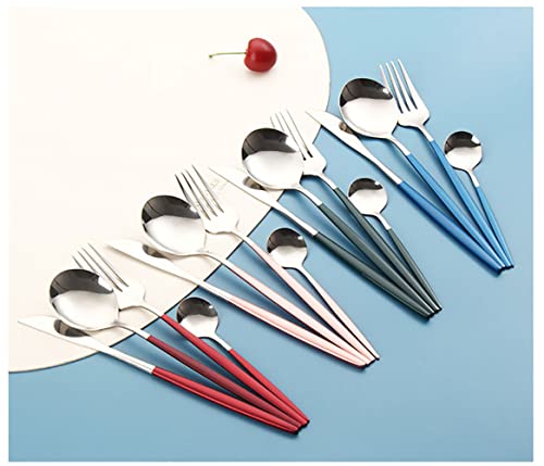 Image of Stainless Steel Flatware Set - Mirror Polished Cutlery for Dinner, Kitchen Utensil with Fork, Spoon, Knife Silverware Tableware Lunch Box(Green-Blue, Set of 12)