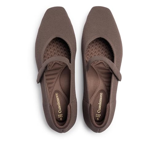 Image of Cusolemore Mary Jane Flat Shoes for Women with Arch Support and Concealed Low Wedge Heel, Comfortable Women Square Toe Ballet Flats Knit Dress Shoes