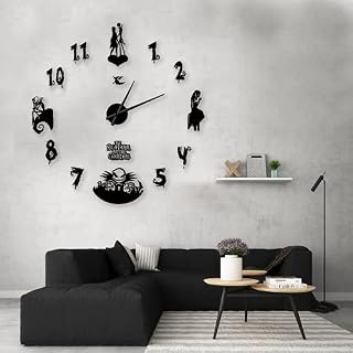 The Nightmare Before Christmas 47 Inch Diy Wall Clock - Large Frameless Acrylic 3D Black Clock, Adjustable Size 27 to 47 Inch , Modern Design Hanging Giant Wall Art Home Decor For Room(Black)