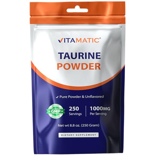Vitamatic Pure Taurine 1000mg 250 Servings - Non-GMO Gluten Free