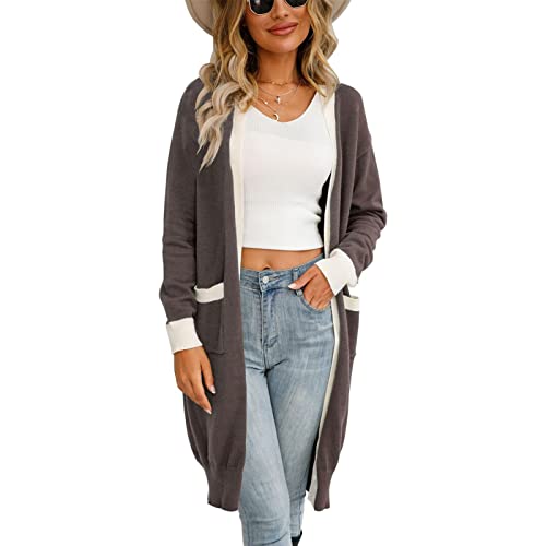Dusters Cardigã feminino, bolsos longos, suéteres de malha frontal aberta - cardigã feminino grande