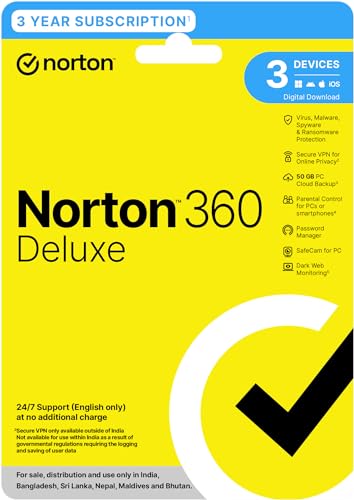 Image of Norton 360 Deluxe |3 Users 3 Years|Total Security for PC, Mac, Android or iOS |Includes Dark Web Monitoring, Password Manager, PC Cloud Back Up, SafeCam for PC & much more |Email Delivery in Hrs