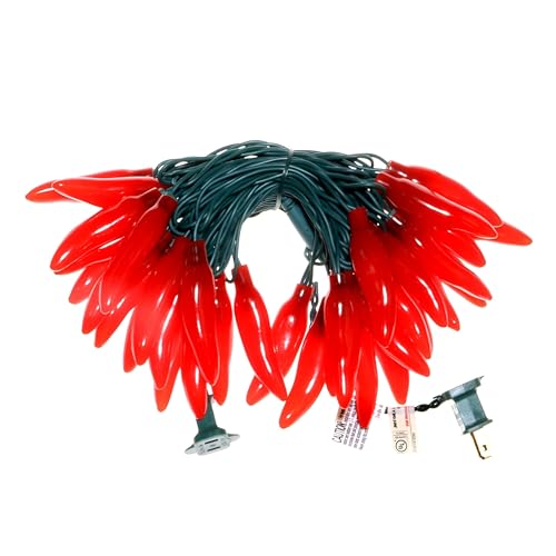 JinBest 35 LED Red Chili Pepper Christmas Lights Commercial Grade Home Decorative Lighting String Green Wire 18 FT for Kitchen Living Room Party Garden Patio.
