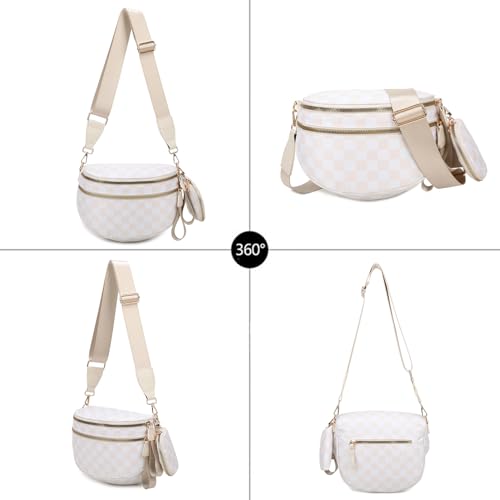 Image of Checkered Crossbody Bum Bags for Women, Nylon Sling Bags with Shoulder Strap, Large Capacity Checkered Purse Bag