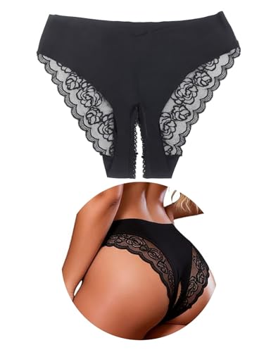 comeondear String Ouvert Sexy Tanga sans Couture Femme Grande Taille Culotte Fendue Dentelle Bikini Slip Bresilien Respirante sous-vêtements Féminins...