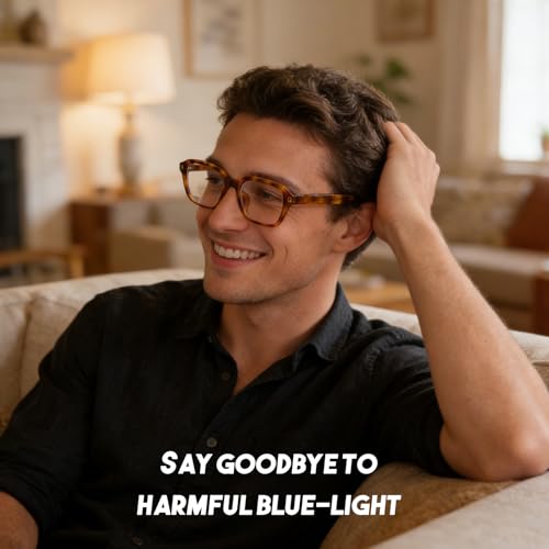Image of Dollger Blue Light Glasses Men Vintage Thick-Framed Rectangle Non-Prescription, For Computer,Gaming, Phone Use