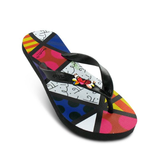 Romero Britto Flip Flops by Dupe - Heart Design (5-6) Black