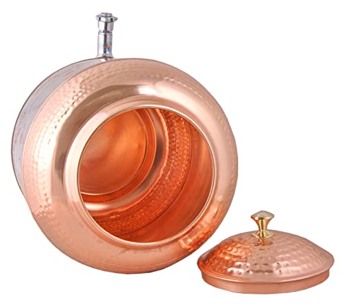 SHIV SHAKTI ARTS Pure Copper Water Dispenser Water Pot Container Matka Antique Peacock Engraving for Water Storing Purpose at Home and Offices for Ayurveda Benefits Volume-14 Ltrs (Pack of 1)