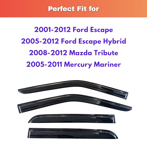 Image of KPY Rain Guards Fit for 2001-2012 Ford Escape & 2005-2012 Ford Escape Hybrid, Out-Channel Window Visors Vent Wind Deflectors 4PC, Car Accessories for 2008-2012 Mazda Tribute, 2005-2011 Mercury Mariner
