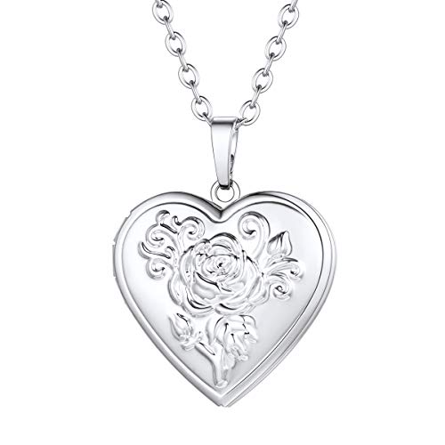 FOCALOOK Locket Necklace That Holds Pictures Memory Flower Photo Heart Locket Necklace for Women