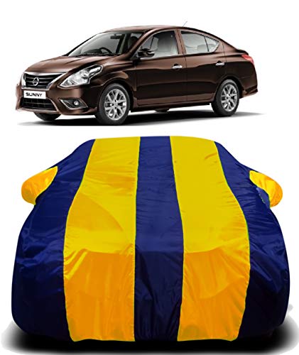 Image of Car Body Cover Waterproof Accessories Compatible with Nissan Sunny Ultra Surface Body Protection Dust Proof Rain Cover Protects from Sunlights and Uv | Yellow Stripes