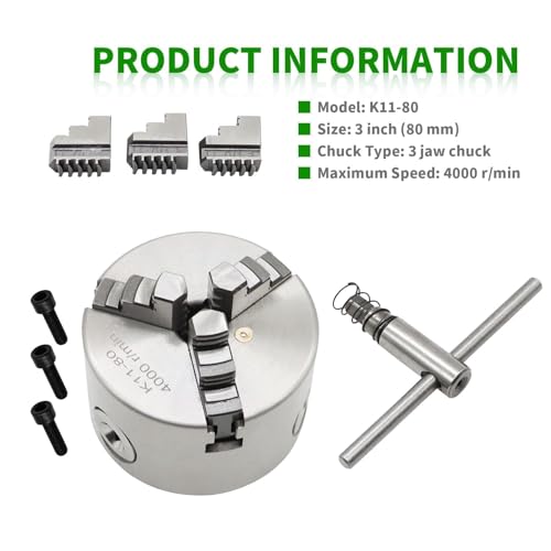 Yunnergo K11-80 3 Inch 3 Jaw Self Centering Lathe Chuck