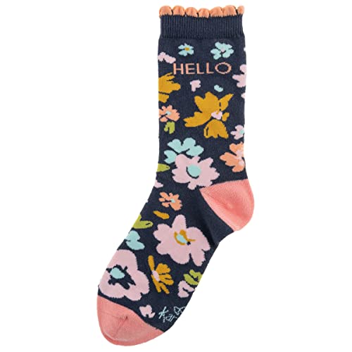 Image of Karma womens Crew Socks, Navy Floral, 2.5 US