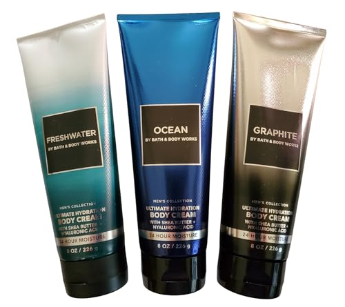 Bath & Body Works Mens Freshwater Graphite Ocean Ultimate Hydration Body Creams 8 Ounces Pack of 3