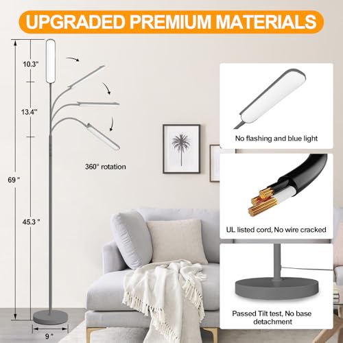 Image of marctronic Grey LED Floor Lamp, 18W 1800LM Bright Floor Lamps with Remote & Works with Smart Plug, Dimmable Timing Eye Caring Reading Light Modern Standing Floor Lamp for Living Room Bedroom Office