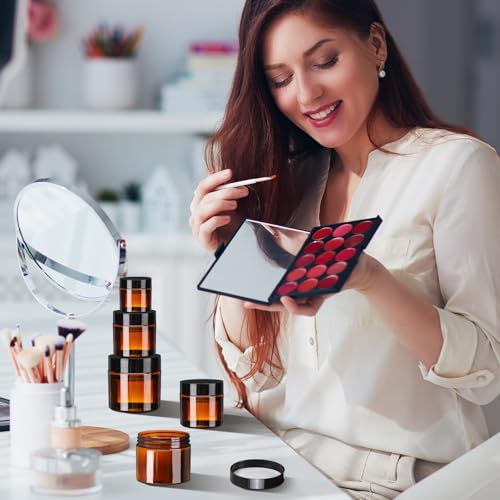 Image of Tanlade 100 Pcs 8 /4 /2 oz Amber Plastic Cosmetic Jars with Lids Empty Leak Proof Container Refillable Cosmetic Jars Airtight for Cream, Lotion, Powder, Ointment, Beauty Products Travel Storage (Round)