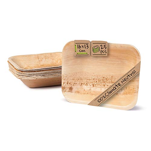 BIOZOYG palm leaf tableware I 25 pieces Palm Plate rectangular deep 16 x 13 cm I Bio Disposable Crockery Biodegradable Party tableware disposable tableware compostable