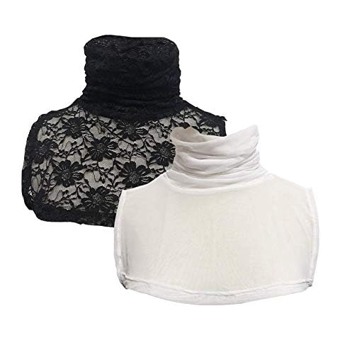 OOCC Women's Fake Collar Neck Ruffled Detachable Turtleneck Lace Simple Collar Half Blouse Pullover Faux Collar Cover