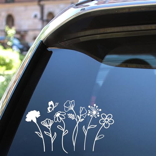 Image of 1Sheet Birth Month Flower Decal,Wildflower Decals,Boho Car Decal, Floral Vinyl Decal Gift for Plant Lovers /Gifts for Mom, Floral Car Decal, Mother's Day Gift |4.8 inch Wide(White)