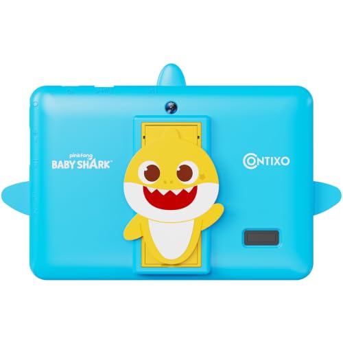 Image of Contixo Baby Shark 7 Inch Kids Tablet, Android 16, 32GB, Ages 3-12, Blue
