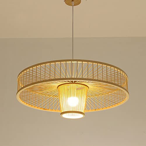 Lustre suspension rétro en bambou luminaire plafonnier E27 60x19cm