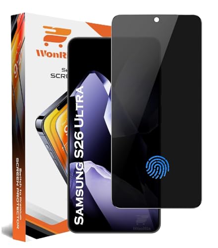 Image of WonRia Pack 1- Privacy Tempered Guard for Samsung S26 Ultra 5G | FingerPrint Unlock | 9H Screen Guard Protector | Anti-Spy | Case Friendly - Installation Kit