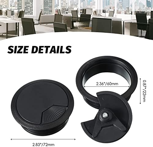 2 Pieces Desk Grommet, Desk Cable Wire Grommet Cord, PC Computer Desk Plastic Grommet, Tidy Wire Hole Cover Wire Organizers, 60 mm/ 2.36 Inch Mounting Hole Diameter (Black)