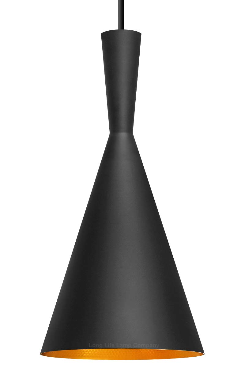 Long Life Lamp Company Black Metal Slim Funnel Pendant Ceiling Light Shade Modern Gold Style Inlay Hanging Over Kitchen Island Dining Table M0205