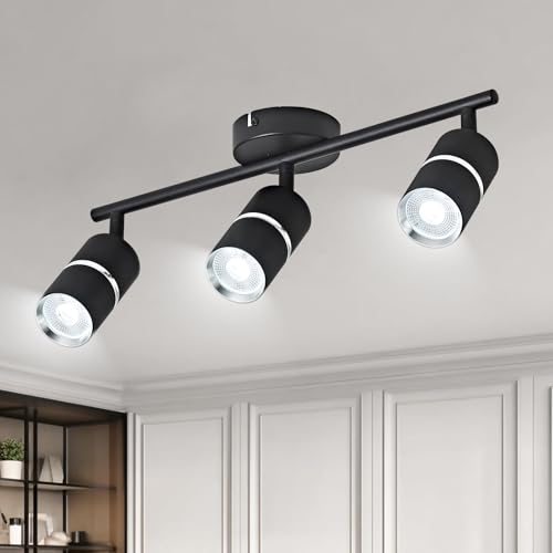 Image of OKELI Modern Black Kitchen Lights Ceiling, 3 Way Industrial Spotlights Ceiling Lights with Rotatable GU10 Socket Adjustable Light Fitting Ceiling for Kitchen Bedroom Living Room, Bulb Not Included